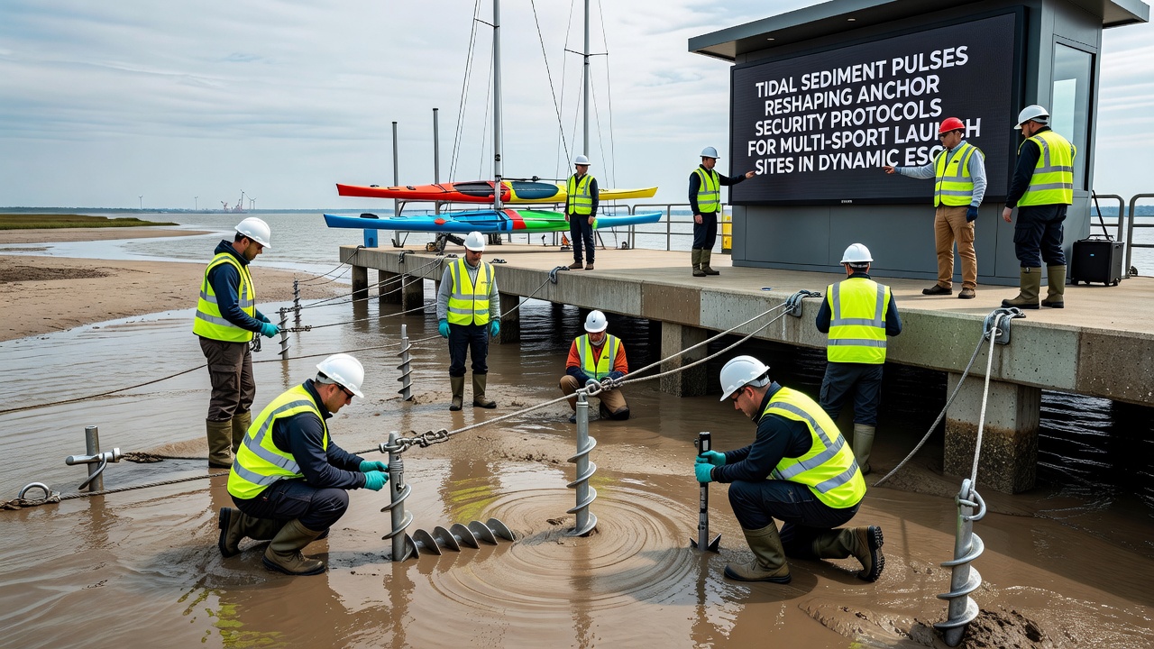Detailansicht eines Ankerplatzes im Ästuar mit Sedimentablagerungen und technischen Messgeräten